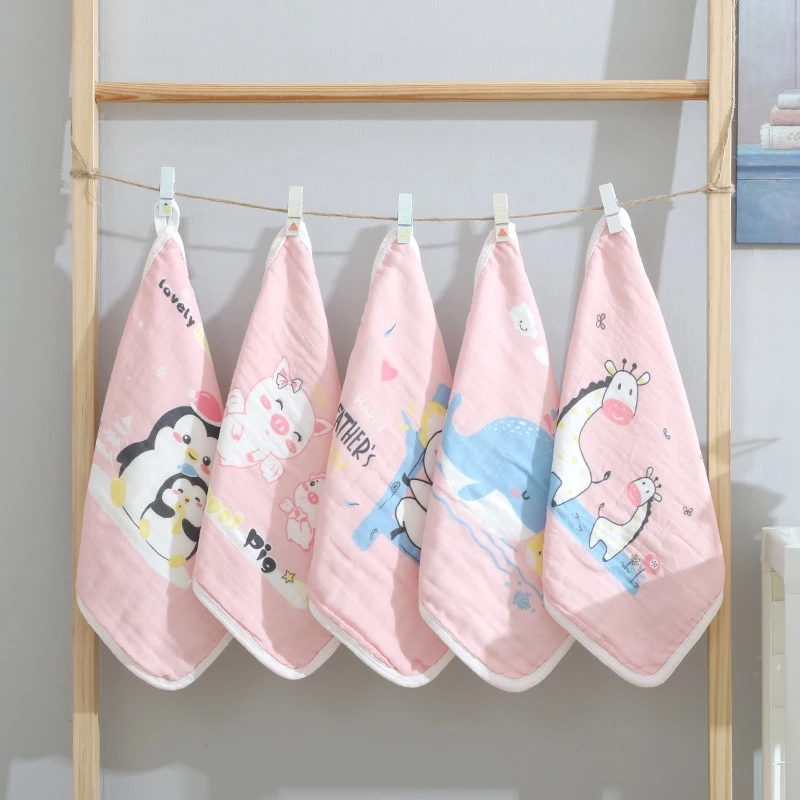 Toalla cuadrada de algodón de 6 capas para bebé, pañuelo para saliva, tamaño elástico de 30x30cm, 5 piezas