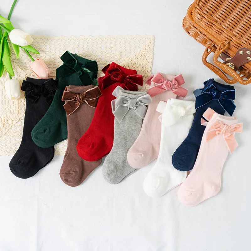 Calcetines bonitos hasta la rodilla con lazo para niñas, calcetín de princesa de tubo para niños pequeños, calentadores de piernas cálidos de 0 a 8 años, Otoño Invierno