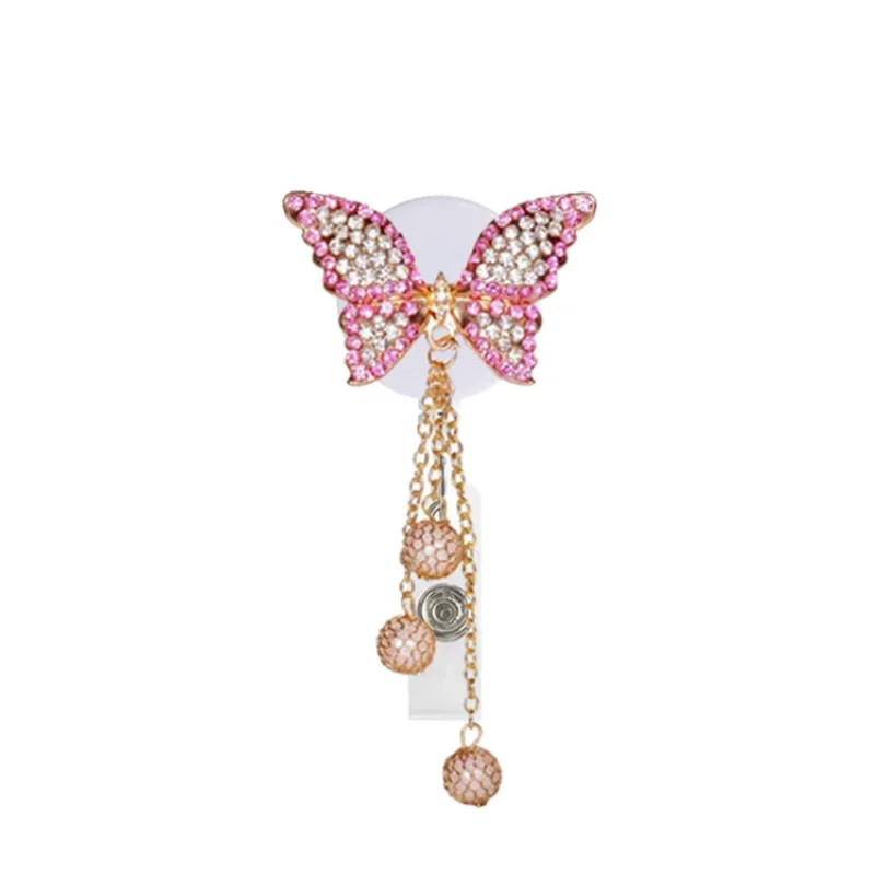 Diamante búho mariposa adorno de Metal de diamantes de imitación fácil de tirar certificado titular de la insignia Porta Credencial titular de la tarjeta de identificación Landyard - imagen 5