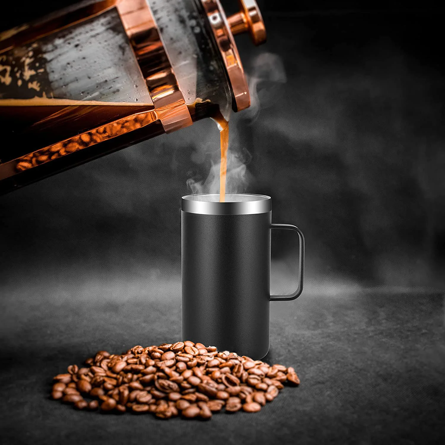 Taza de café con aislamiento de acero inoxidable de 24oz con tapa, taza de cerveza con asa, frascos de vacío de doble pared, vaso térmico con asa - imagen 4