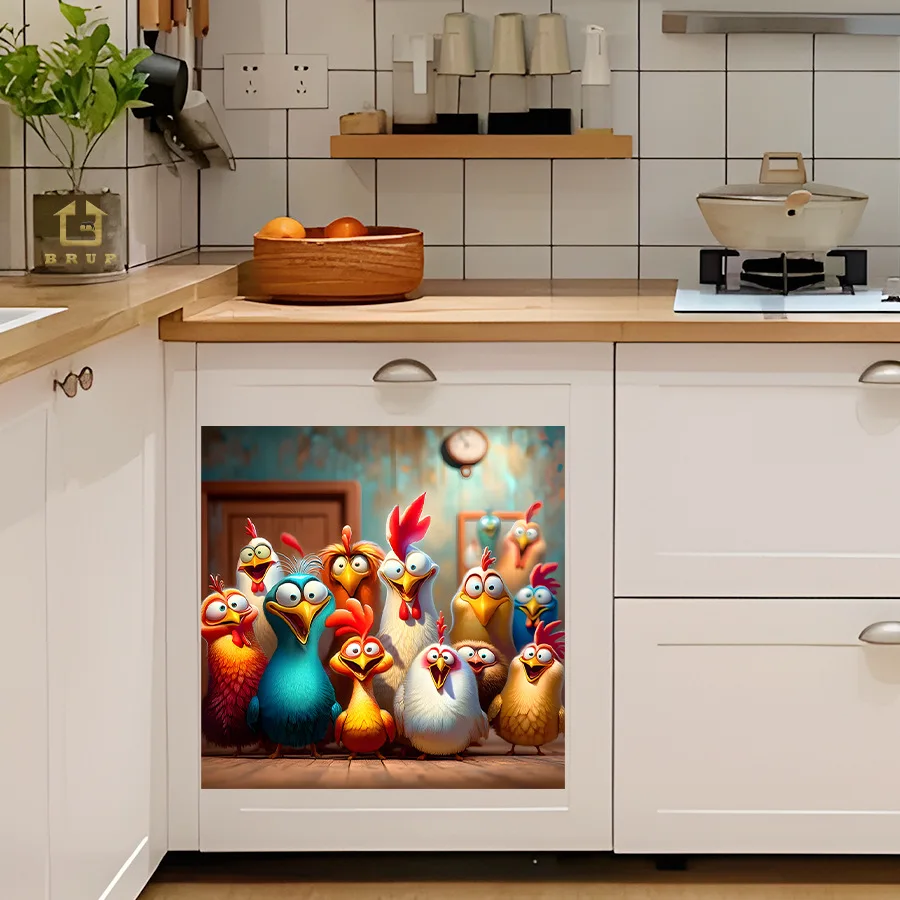 Pegatina de pared con retrato familiar de pollo de granja, gabinete de desinfección de cocina, decoración de gabinete de refrigerador, pegatina autoadhesiva - imagen 3