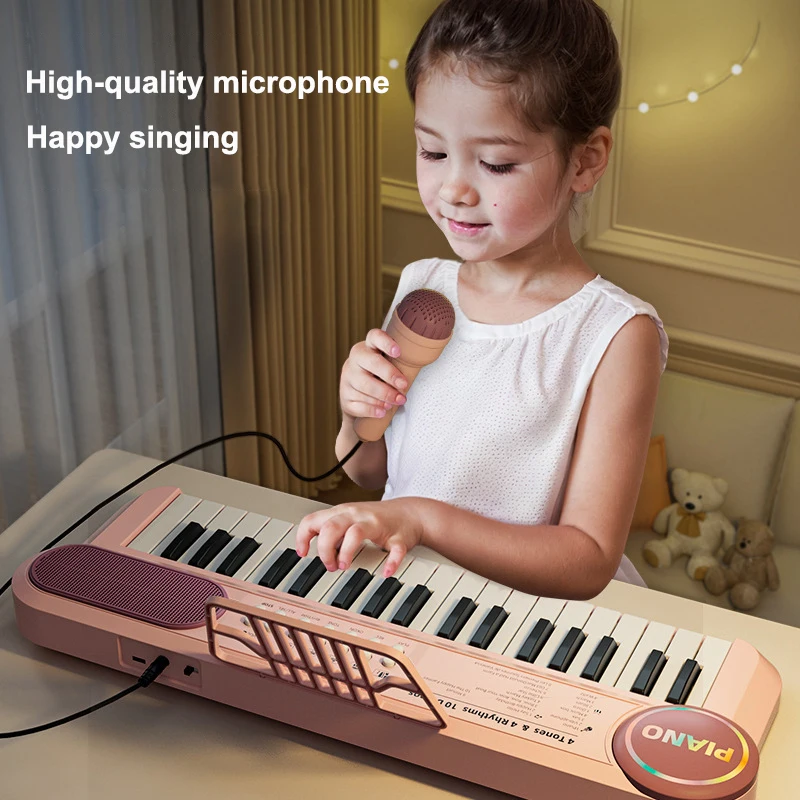 Teclado de Piano de 37 teclas para niños, micrófono electrónico, juguete educativo portátil, instrumento Musical, órgano, regalo de cumpleaños para edades tempranas - imagen 3