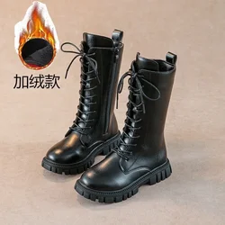 Botas niña cordones estilo británico cuero terciopelo invierno