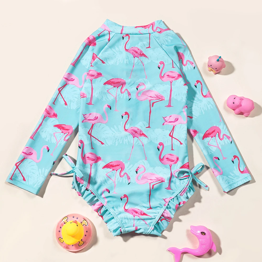 Traje de baño flamenco manga larga una pieza para niñas playa y verano - imagen 3