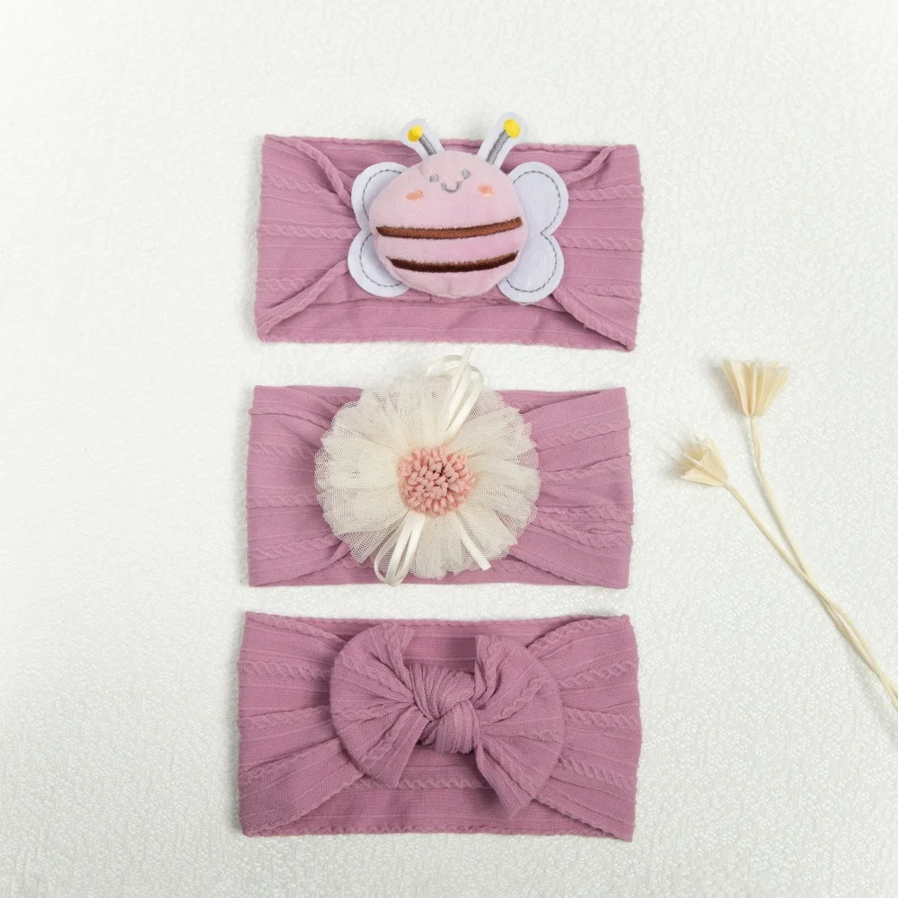 3 uds accesorios para bebés recién nacidos niños pequeños bebé niña niño Linda diadema de abeja para bebé bandas elásticas para el cabello de flores sombreros morados