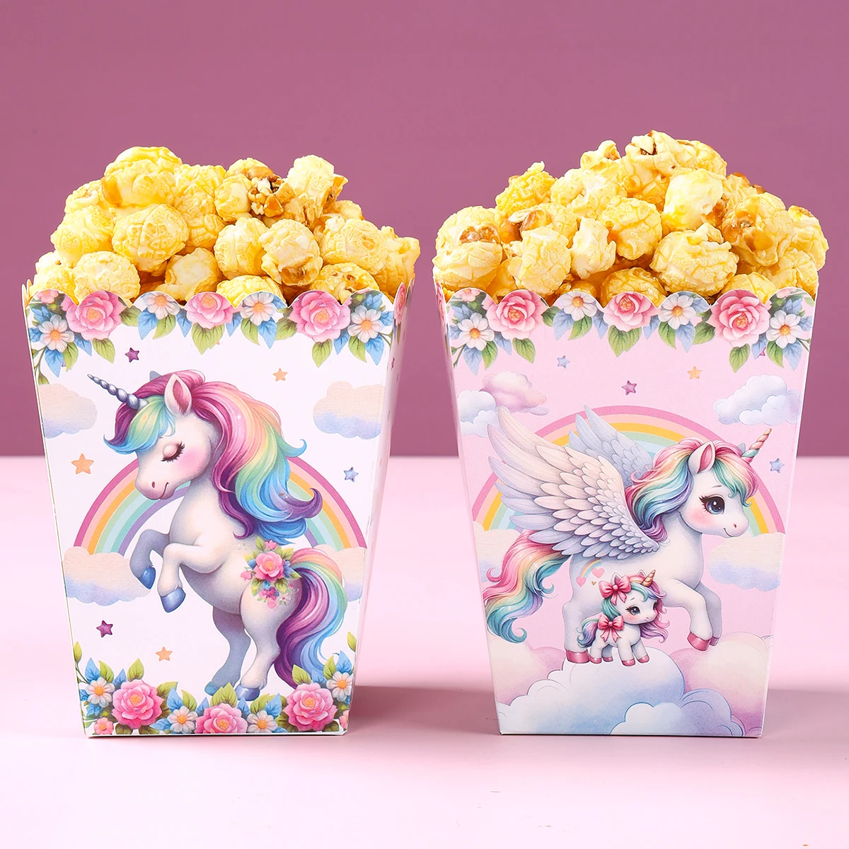 Caja de palomitas de maíz de unicornio, decoración para fiesta de 1er cumpleaños, BabyShower, unicornio arcoíris, suministros para fiesta de boda, 10 Uds. - imagen 3