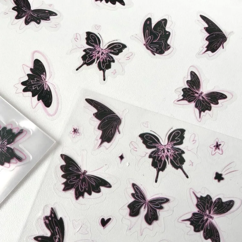 10 Uds. De pegatinas decorativas DIY de mariposa rosa y negra, soporte para bolígrafo de escritorio de pared para estudiantes de alto valor, pegatina para taza de agua - imagen 4