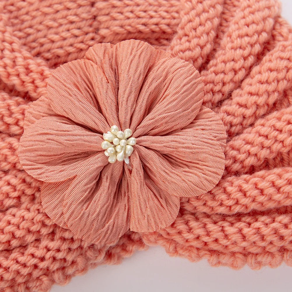 Gorros de punto con flores grandes de la India, gorros de ganchillo para recién nacidos, gorros de invierno para niños de 0 a 3T, diademas para niños y niñas, accesorios de fotografía - imagen 5