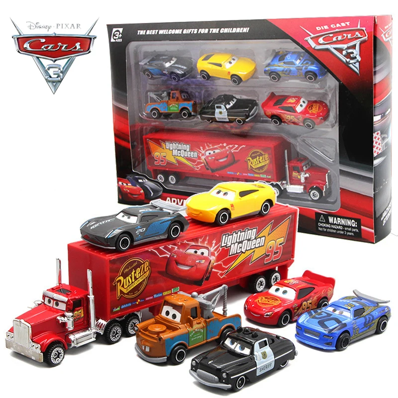 6-7 Uds Disney Pixar Car 3 2 1 Lightning Mcqueen camión Mack Jackson Storm Diecast Metal coche de carreras dinoco racer juguete Set niño regalo - imagen 4