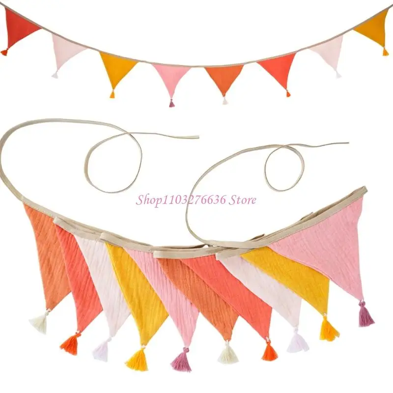 R6FD Colorido Bunting algodón Pared pared colgante para habitación los niños Fiestas cumpleaños - imagen 3