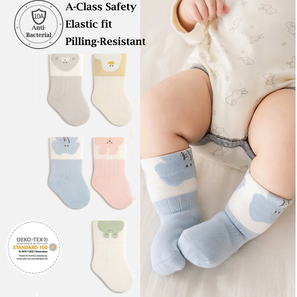 3 pares de calcetines hasta la rodilla de primavera para bebés de 0 a 3T, calcetines de tubo con estampado de animales de dibujos animados para niños pequeños, calcetines de bloque de Color para niñas