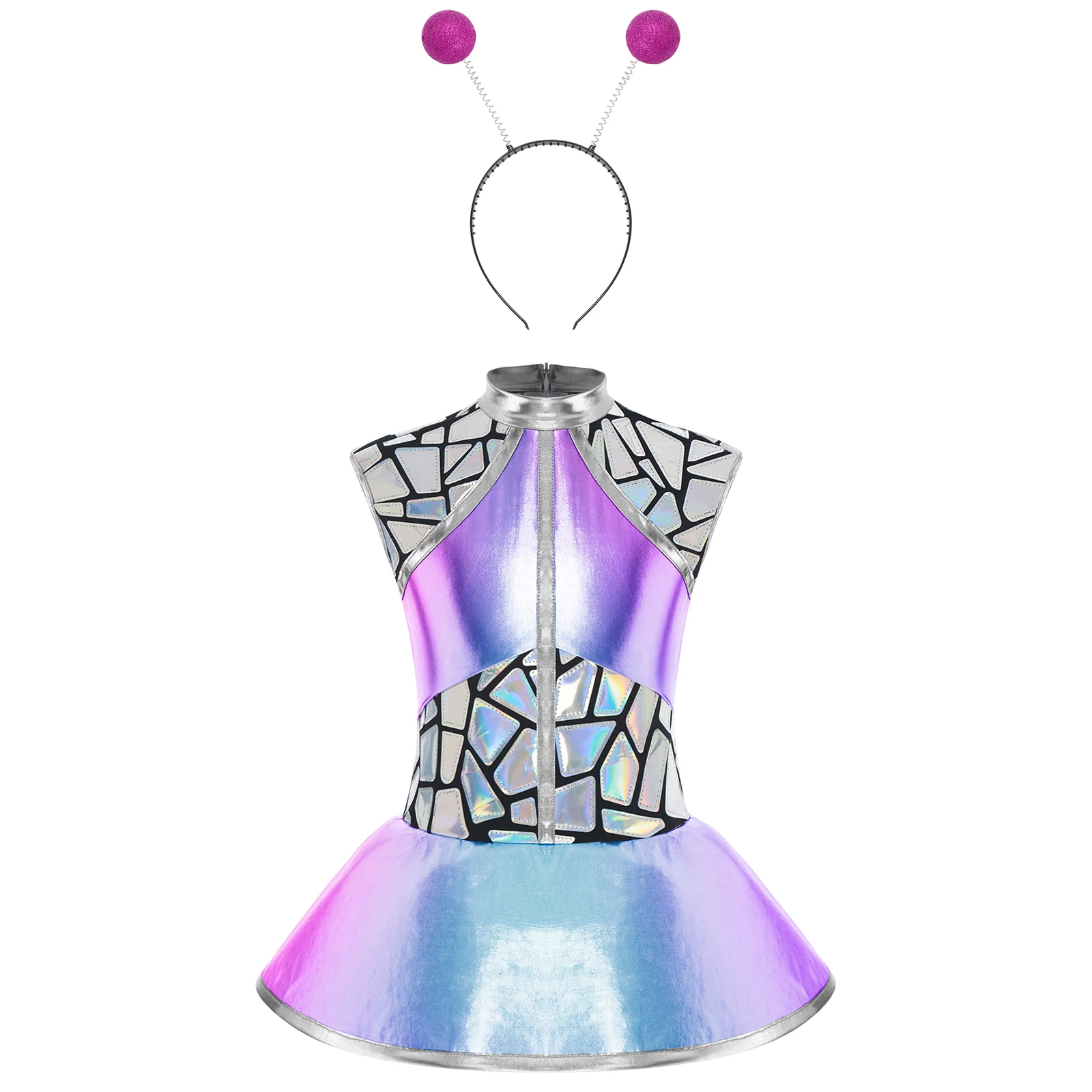 Disfraz de alien para niñas – Vestido metálico brillante con aro - imagen 2