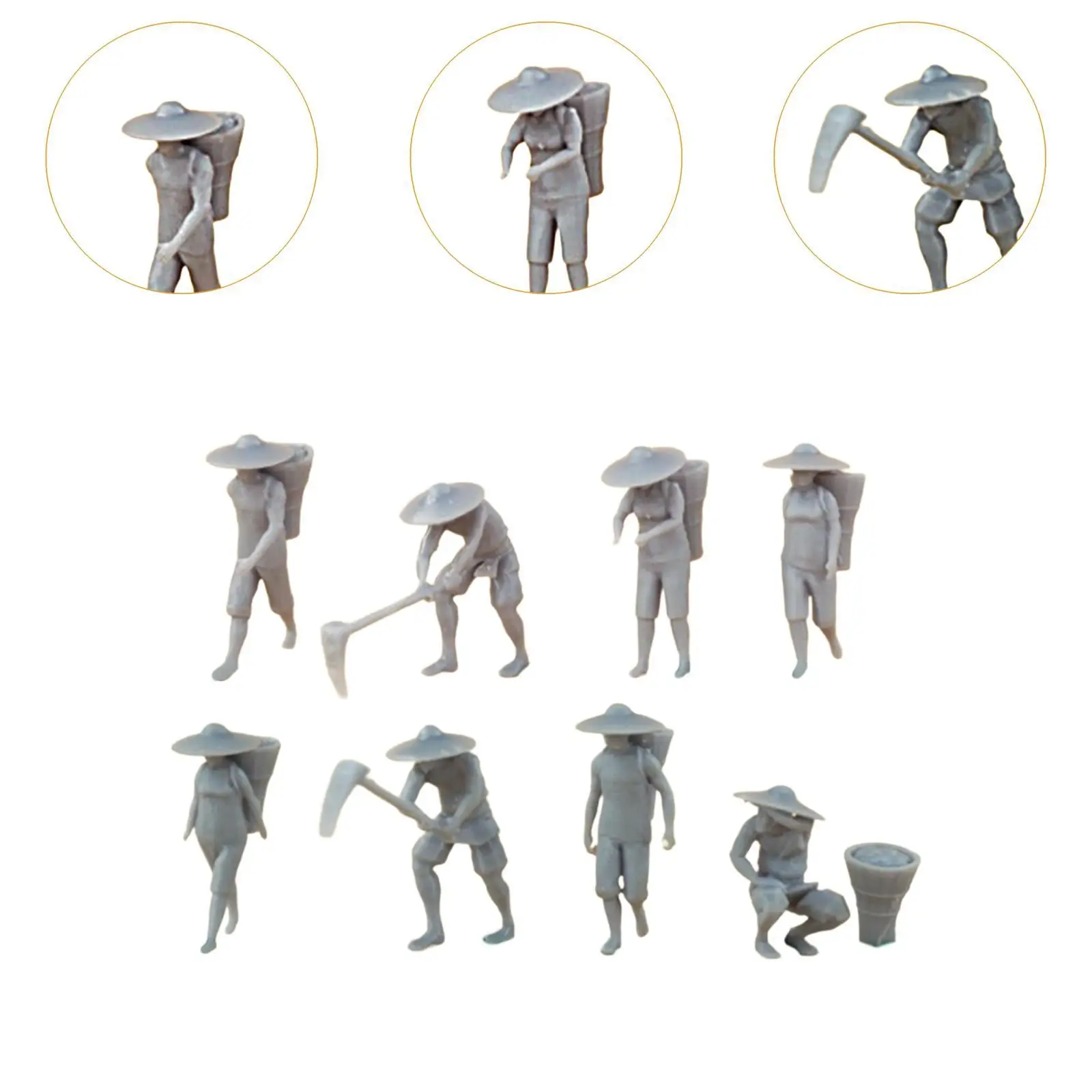 8x 1:87 Scale Farmer Figures Character Model Resin Collectible Tiny People Model Play Figure for Micro Landscape Fairy Garden