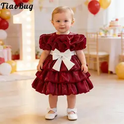 Vestido de princesa con volantes y lazo – Ideal para bodas y fiestas
