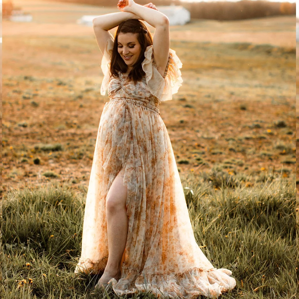 Vestido premamá boho de gasa elegante para sesión de fotos - imagen 3