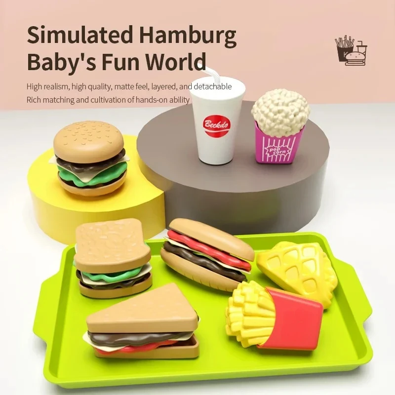 Hamburguesa de plástico desmontable para aperitivos, juguete de imitación para niños, cocina, casa de juegos, juguete de comida, hamburguesa para niños, juego de simulación, juego de cocina - imagen 2