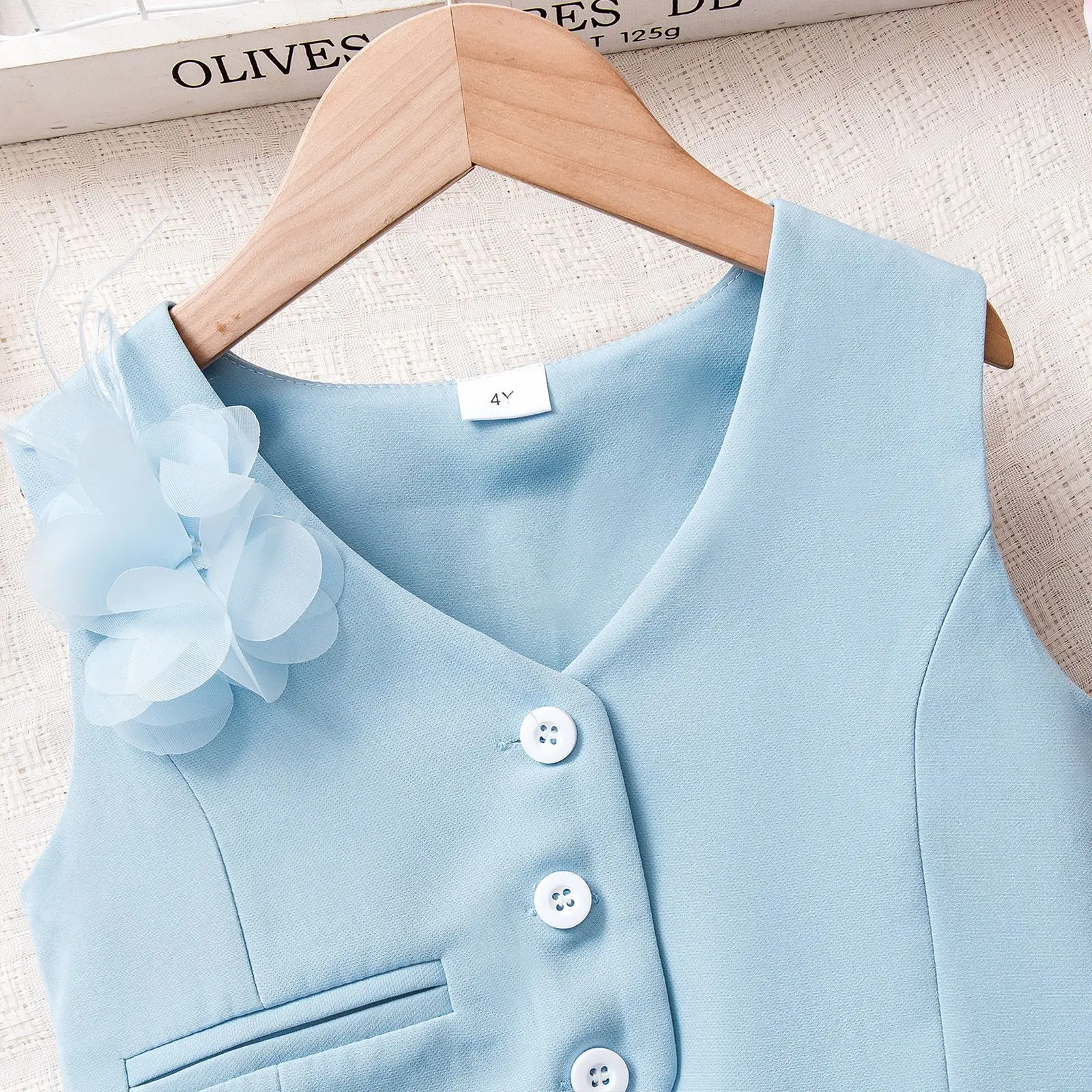 Conjuntos de 2 piezas de ropa de verano para niña, Tops de algodón sin mangas con flores sólidas a la moda coreana + Pantalones sueltos, ropa de Boutique para niños B063 - imagen 4