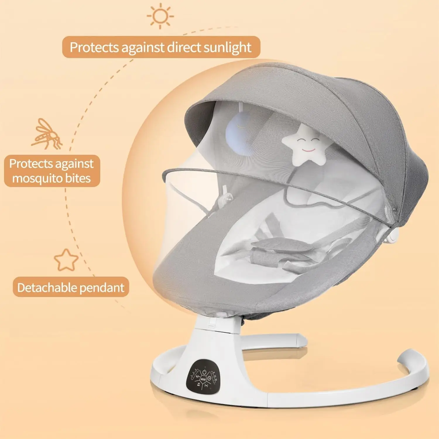 Saltador y balancín eléctrico 3 en 1 para bebé, mosquitera con música Bluetooth, placa de comedor desmontable, estante de juguete, nivel de 5 velocidades - imagen 3