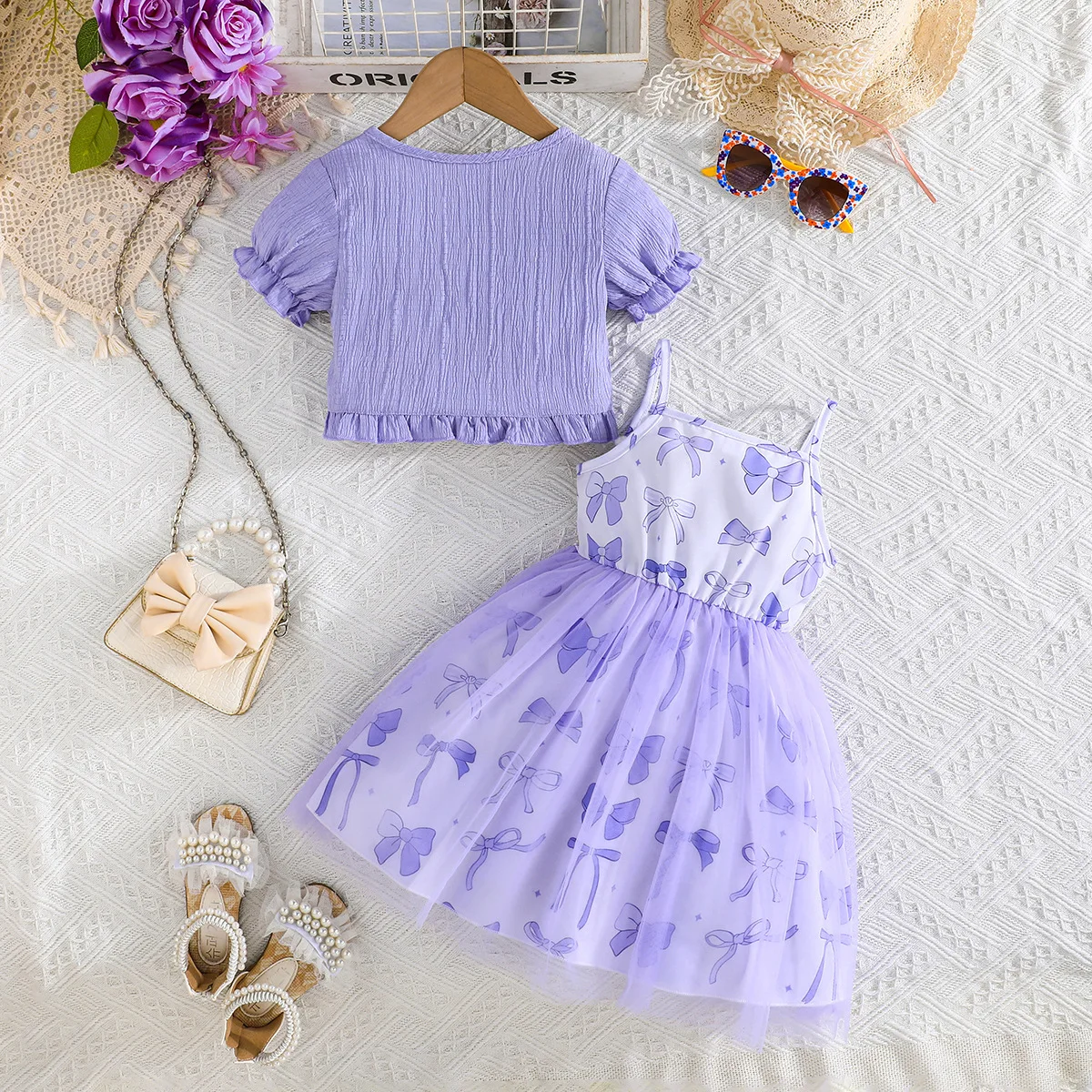 Boutique conjunto bebé niña dos piezas algodón top y vestido princesa - imagen 4