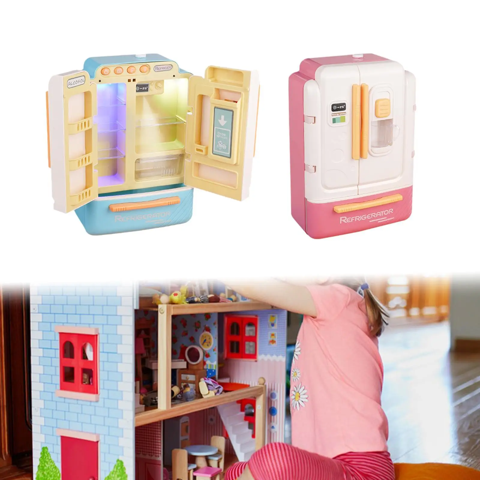 Pretend Play Kitchen Toy Easy Carrying Dollhouse Decor Birthday Gift Multipurpose for Boys Girls Children Age 3-6 Years Olds