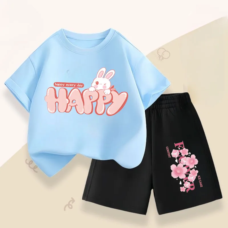 Conjunto de verano para niña: camiseta estampada de conejo ligero - imagen 3