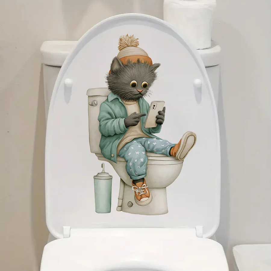Pegatina de pared de gato para inodoro, pegatina de pared autoadhesiva de simulación de dibujos animados, decoración de tapa de inodoro, pegatina de pared - imagen 4