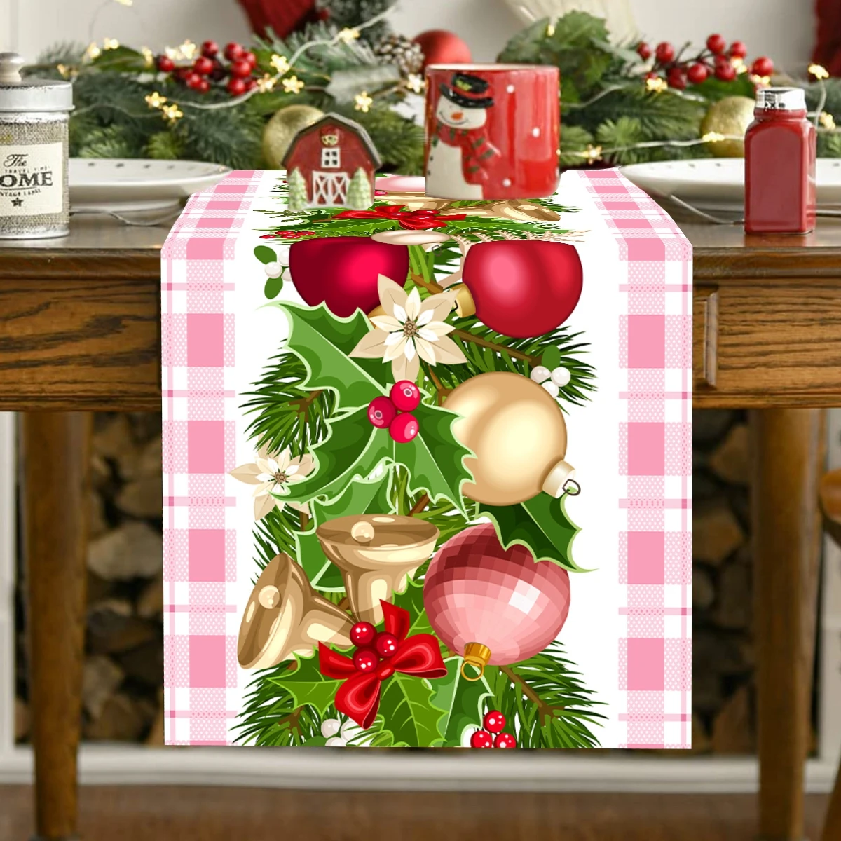 Camino de mesa a cuadros de búfalo rojo rosa blanco, decoración de Navidad, vacaciones, boda, fiesta, invierno, 2025 ﻿ - imagen 5