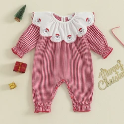 Pelele de Navidad para niña de 0 a 18 meses, mono infantil de manga larga con bordado de Papá Noel y corte holgado