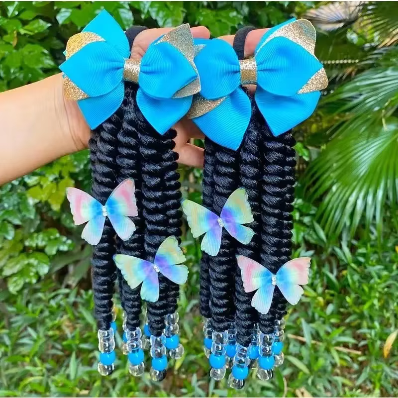 Coleta trenzada con cuentas y lazo para niña – 8 pulgadas - imagen 4