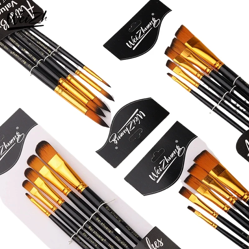 Juego de pinceles de cerdas de nailon, 5 uds., pinceles planos, pintura al óleo de acuarela para artistas, pinturas aficionados y acrílicas, pinceles de tela - imagen 3