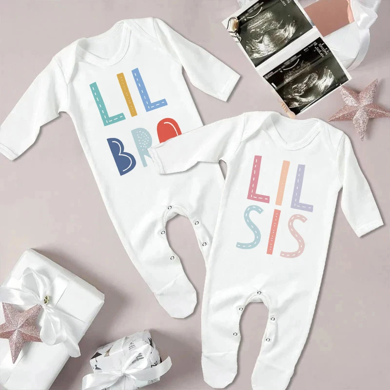 Ropa de dormir con estampado de hermano/hermana pequeño para bebé, traje de bebé para recién nacido, trajes para el hogar, regalos de ducha para niño y niña