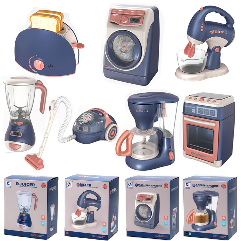 Juguetes para juego de imitación para niños, juego de simulación de electrodomésticos de cocina, juego de juguetes con cafetera, mezclador y tostadora, sonido y luz