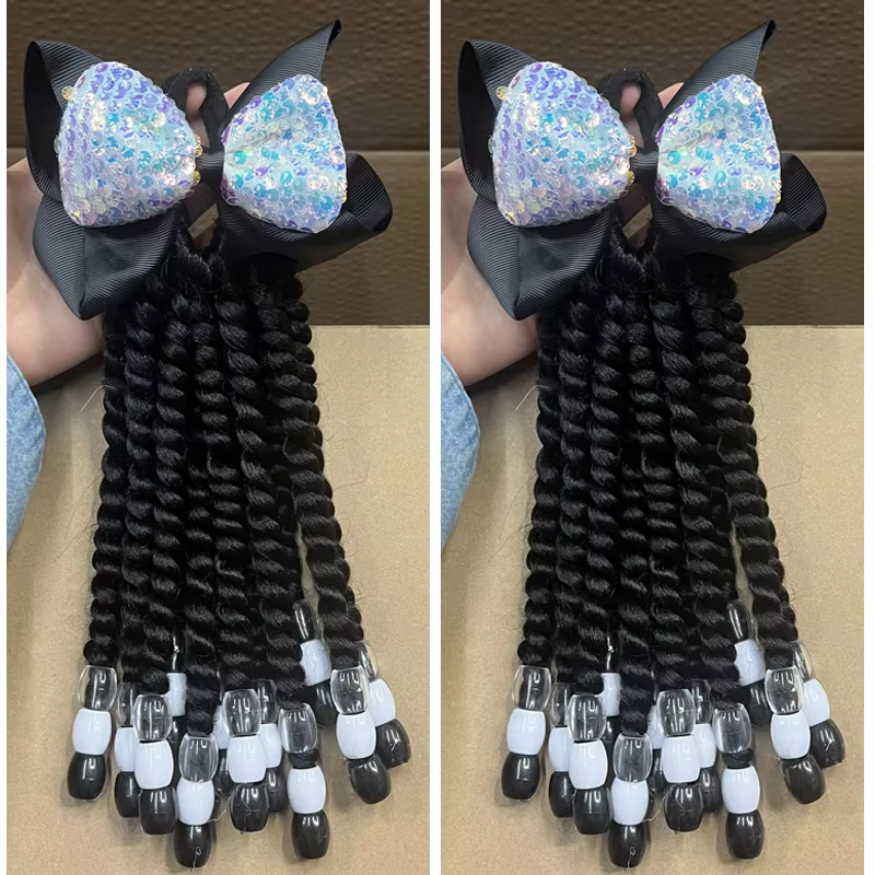 Coletas trenzadas con cuentas y purpurina para niña – Estilo burbuja - imagen 3
