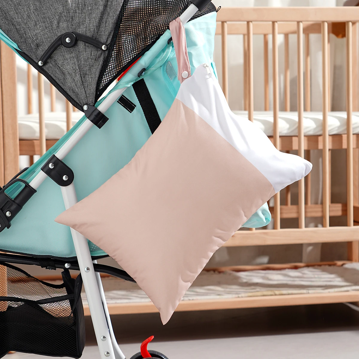 Elinfant, bolsa colgante de almacenamiento para cochecito, bolsa de pañales portátil multiusos con cremallera y asa, bolsa húmeda y seca, 1 ud.