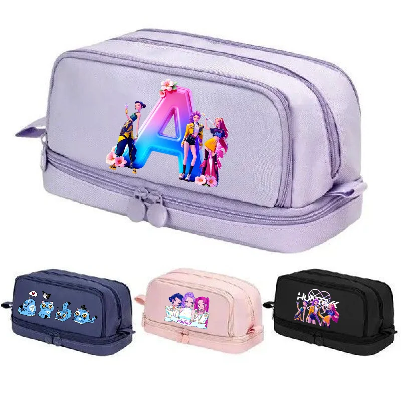 Bolsa de lápices K Pop Demon Hunters, estuche de papelería de gran capacidad Huntrix, caja de bolígrafos de tela Oxford duradera para útiles escolares, regalo para niña