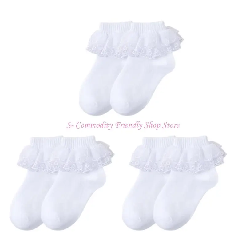 85AE 3 pares calcetines encaje para niños, cómodos calcetines algodón con dulce diseño volantes - imagen 5