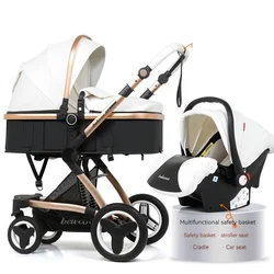 Cochecito con asiento de coche, capota reversible y funda impermeable