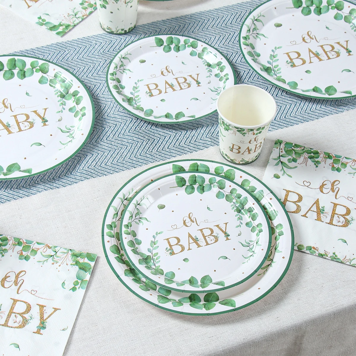 Hoja verde bronceado Oh bebé plato de papel taza servilleta género revelar fiesta vajilla desechable decoración para Baby Shower suministros para fiestas - imagen 2