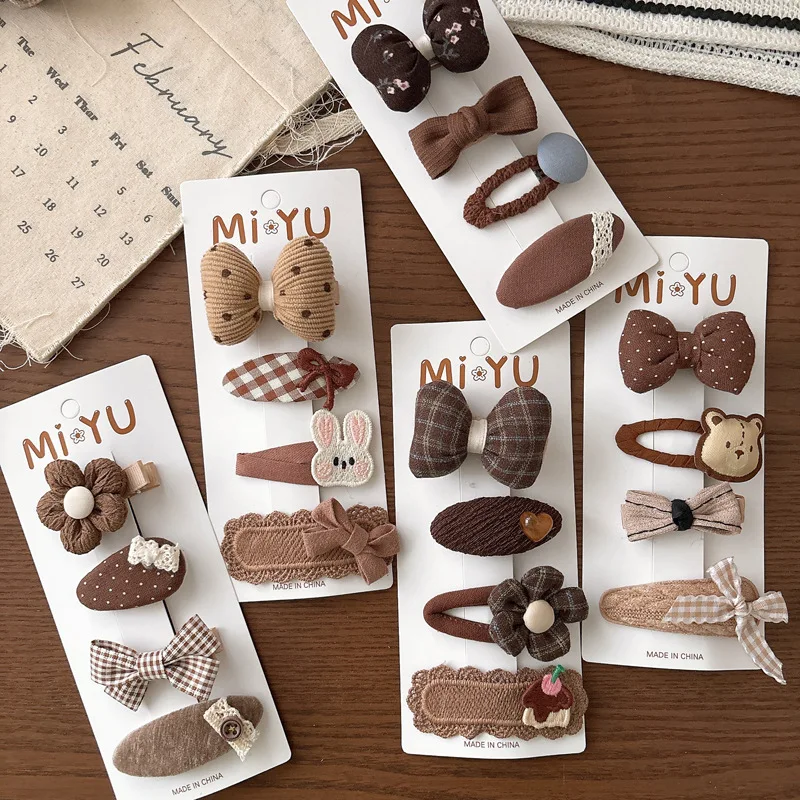 4 unids/set de pinzas para el pelo para niños de Color café con leche, Clips a presión de flores de tela con lazo, pasadores laterales totalmente cubiertos seguros para bebés para niñas - imagen 3