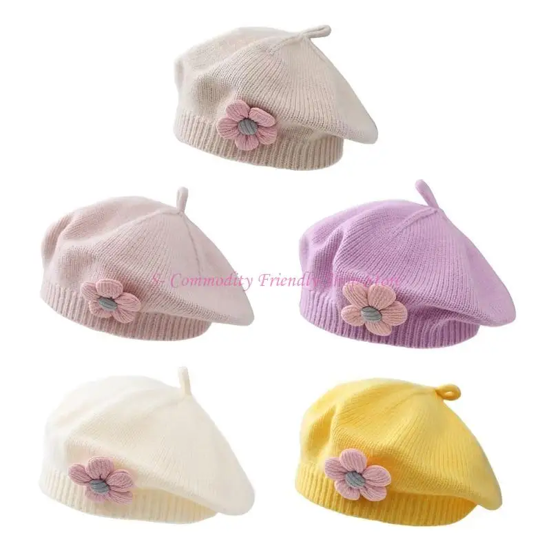 85ae decoración flores gorro boina para bebés invernal tejidos cálidos gorros para niñas infantiles - imagen 3