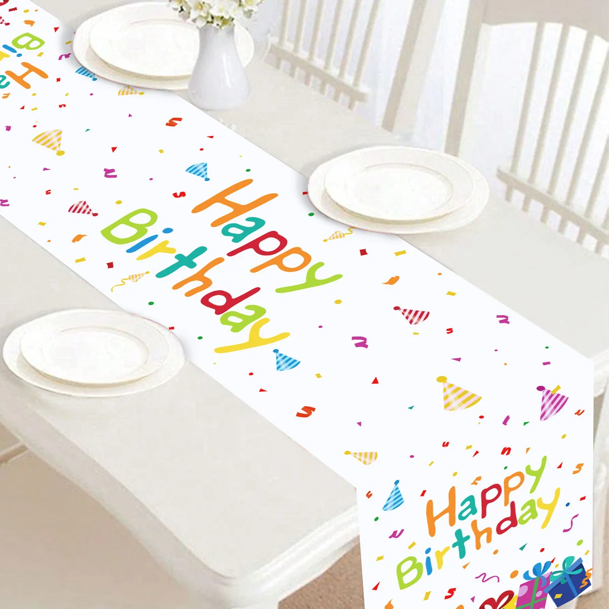 Caja de regalo de fuegos artificiales coloridos, corredor de mesa de cumpleaños, decoración para fiesta de cumpleaños, decoración para niños, regalo, cocina, cubierta para mesa de comedor - imagen 5