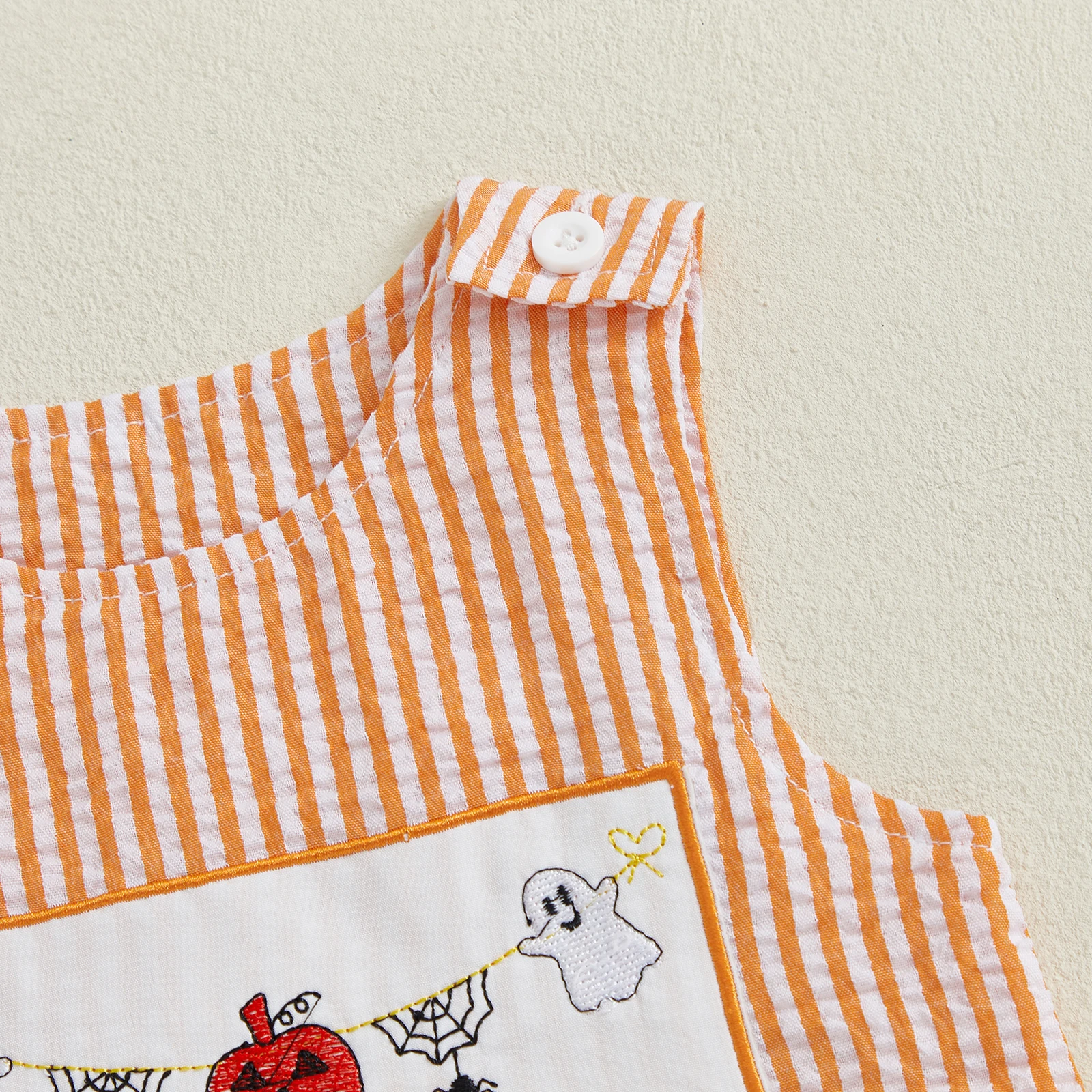 VISgogo-mono bordado de calabaza Bosy para niña, sin mangas, cuello redondo, peleles a cuadros dulces, ropa de Halloween - imagen 5