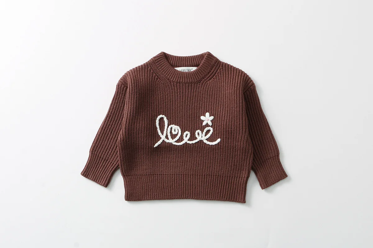 Ropa de bebé de 0 a 3 años, bordado de letras, ropa para bebés, prendas de punto para niñas pequeñas, suéteres con cuello redondo para niñas - imagen 2