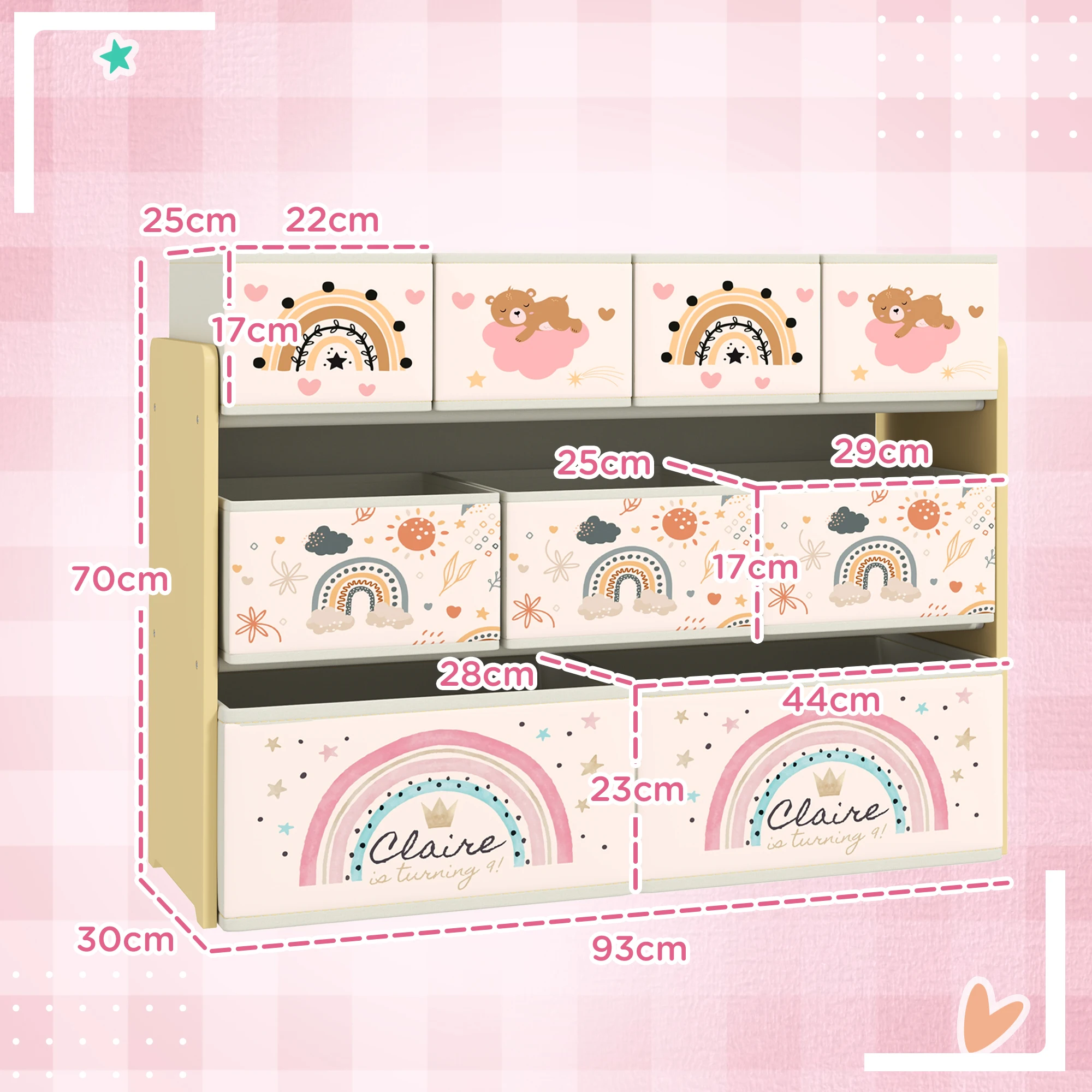 AIYAPLAY Estantería para Juguetes para Niños Organizador de Juguetes con 9 Cestas de Tela no Tejida para Guardería Sala de Juegos 93x30x70 cm Amarillo - imagen 3