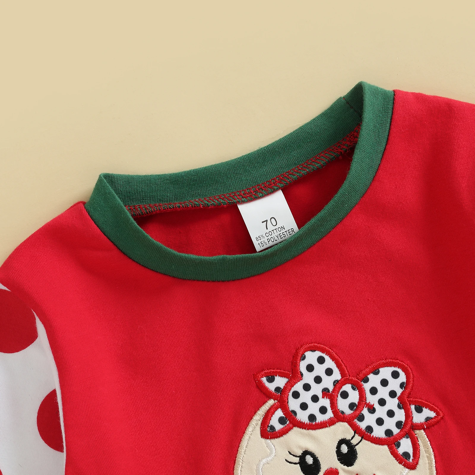 SUNSIOM Conjunto de ropa navideña para niños de 1 a 6 años, jersey de manga larga de pan de jengibre con pantalones de lunares/rayos, traje de 2 piezas - imagen 3