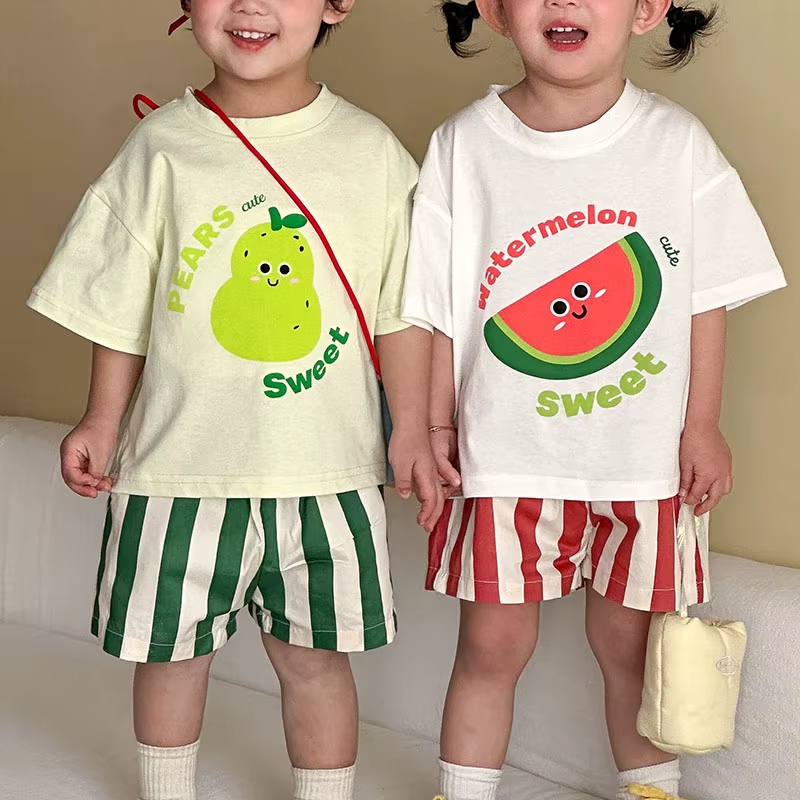 Conjunto de verano para niña – Camiseta estampada y pantalón de rayas - imagen 3