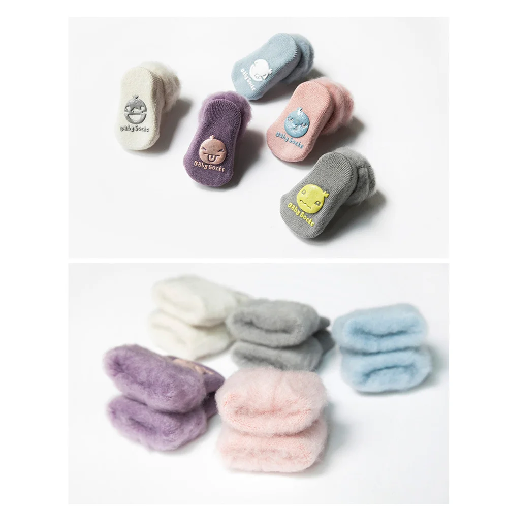 5 pares de calcetines gruesos de algodón para bebé, cálidos, antideslizantes, suaves, transpirables, puños doblados para recién nacidos, bebés, niños, cómodos para caminar, seguridad - imagen 4