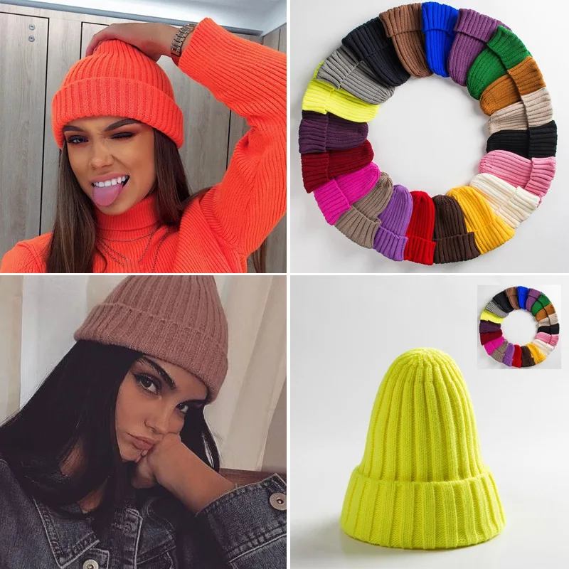 Gorro de invierno punto acanalado holgado unisex cálido europeo - imagen 3