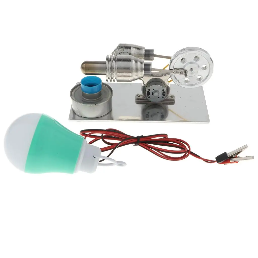 Flywheel Engine Motor Model with LED Lamp Educational Toy Electricity , Stainless Steel, High Performance