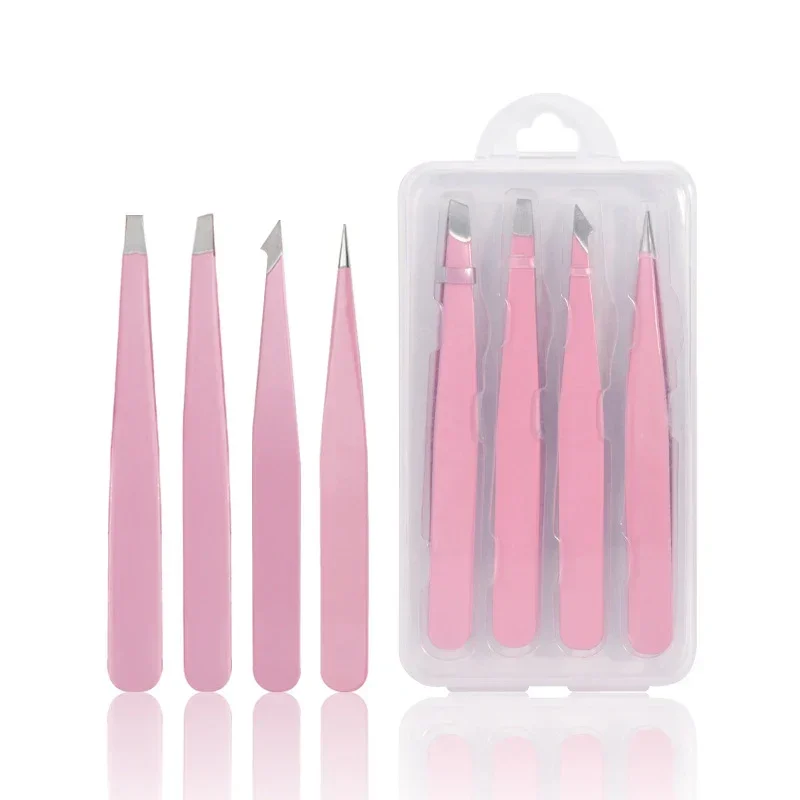 Pinzas para pelos finos, belleza del cabello, rosa, 2/4 Uds., extractor de cejas de alta calidad, pinzas para cejas inclinadas de acero inoxidable, herramientas de maquillaje para quitar